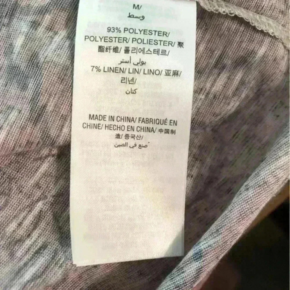 Style & Co Womens Medium blouse Pink and Blue Peasant Blouse Linen blend S/S - Picture 5 of 5